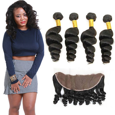 China Authentic 8A Loose Curly Indian Remy Hair Weave 4 Bundles With Frontal supplier