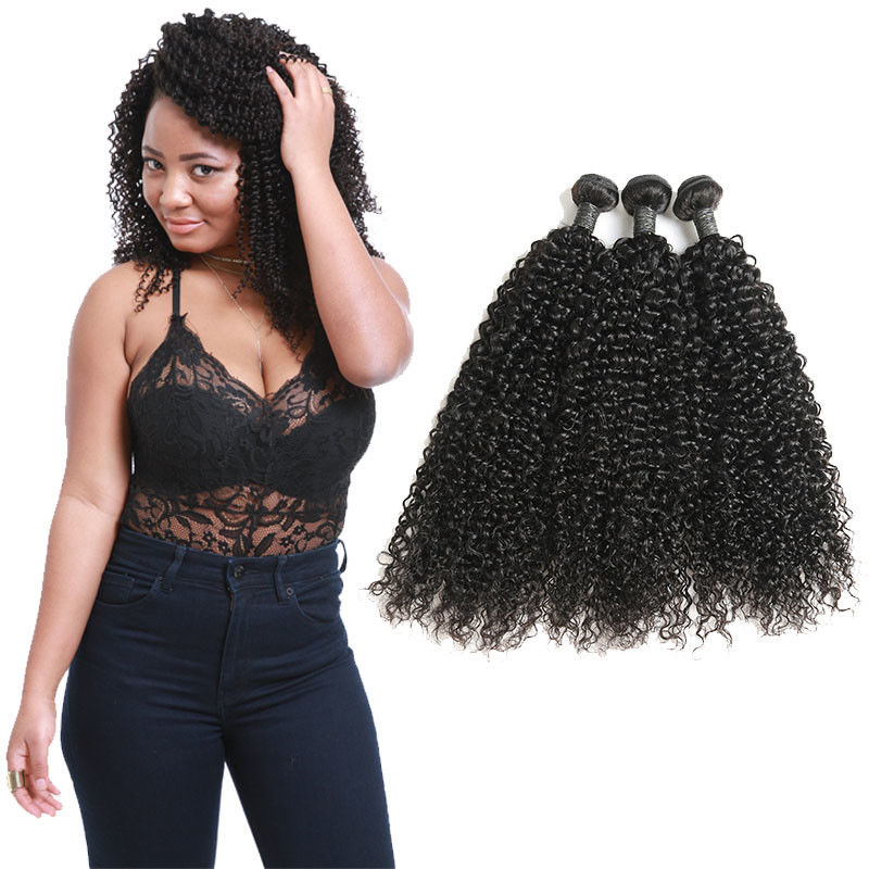 Natural Black Virgin Curly Hair Bundles Curly Weave Human Hair 3