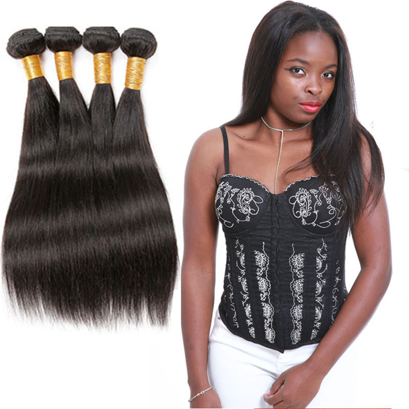 Unprocessed Straight Remy Human Hair Weave Natural Black ...