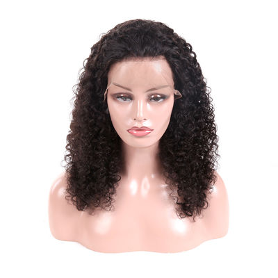 China 16 Inch Mongolian Virgin Hair Lace Wigs Kinky Curly With Transparent Lace supplier