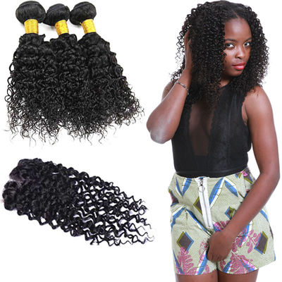 China Natural Malaysian Virgin Hair Extensions / Malaysian Curly Hair With Silk Base Closure supplier