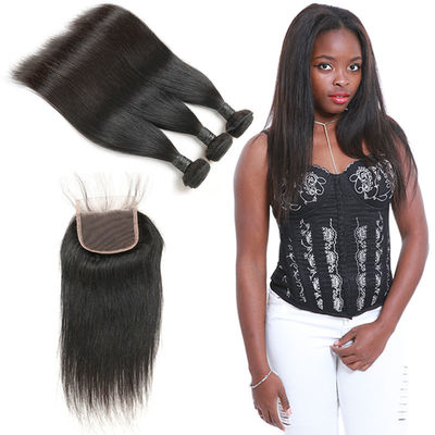 China 9A Pure Indian Human Hair Bundles , 100 Raw Virgin Indian Hair Lace Closure supplier