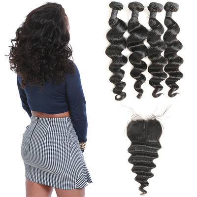 China Long 9A Virgin Indian Curly Hair With Closure 4 Bundles CE Certification supplier