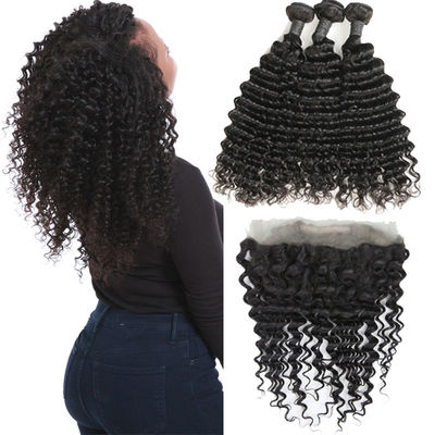 China Real Transparent 360 Lace Frontal Closure 3 Bundles Deep Wave No Tangle supplier