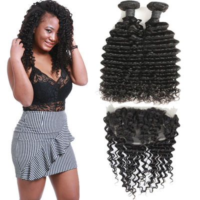 China Soft 9A Pre Plucked 360 Lace Frontal With Bundles Deep Wave OEM Service supplier