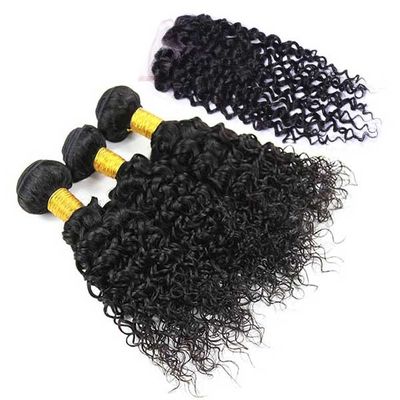 Natural Malaysian Virgin Hair Extensions / Malaysian Curly Hair With Silk Base Closure supplier