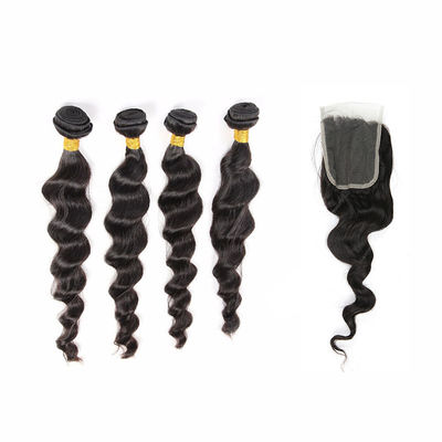 Natural Color Black Indian Virgin Remy Hair Extensions 4 Bundles Loose Wave supplier