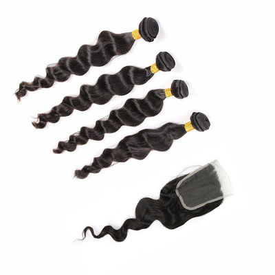 Natural Color Black Indian Virgin Remy Hair Extensions 4 Bundles Loose Wave supplier