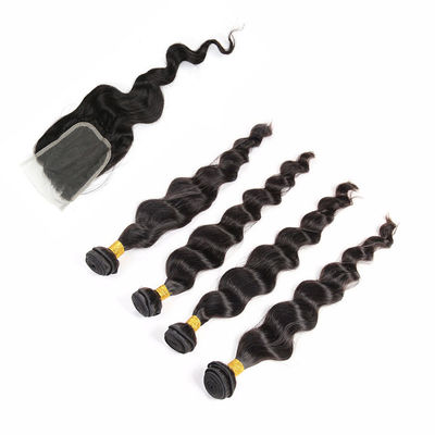 Natural Color Black Indian Virgin Remy Hair Extensions 4 Bundles Loose Wave supplier