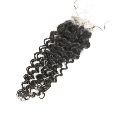Real Natural Brown Lace Front Middle Part Closure Deep Wave Customized Length supplier