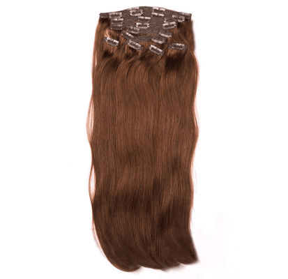 Dual Weft Virgin Clip In Hair Extensions / Straight Remy Human Hair Clip In supplier