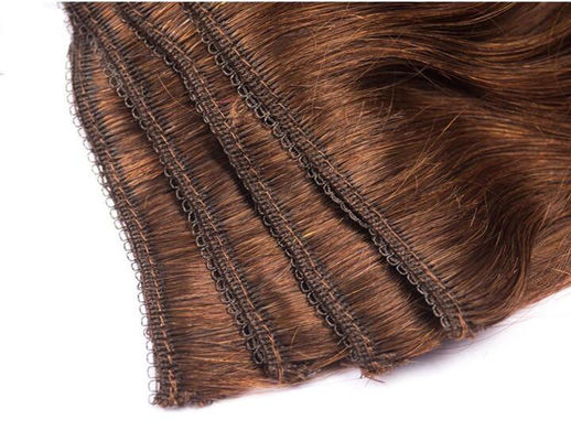 Dual Weft Virgin Clip In Hair Extensions / Straight Remy Human Hair Clip In supplier