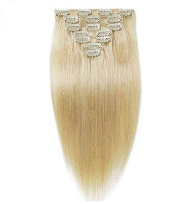 Blonde Virgin Clip In Hair Extensions , Hair Extensions 100 Human Hair Clip In supplier