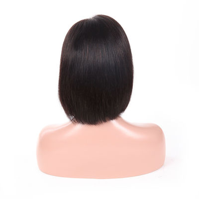 Natural Black Virgin Hair Lace Wigs / Pre Plucked Human Hair Bob Cut Wigs supplier