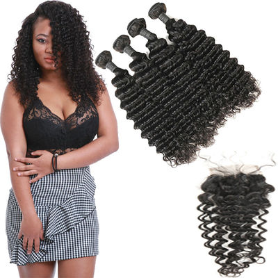 Unprocessed Authentic Brazilian Hair Extensions 4 Bundles With 4 * 4 Lace  Closure supplier