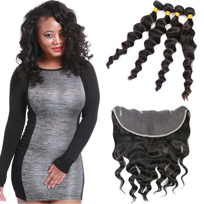 8A Double Weft Indian Human Hair Bundles Loose Wave With Lace Frontal supplier