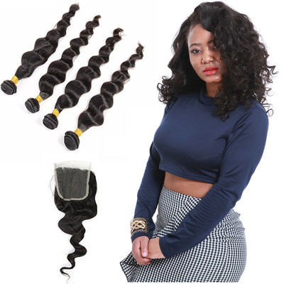 Natural Color Black Indian Virgin Remy Hair Extensions 4 Bundles Loose Wave supplier