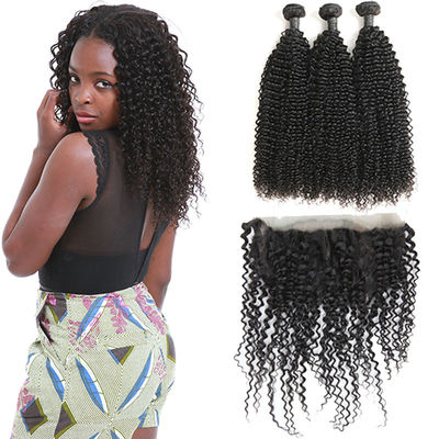 Unprocessed 360 Lace Frontal Weave Kinky Curl 3 Bundles No Damaged Hair supplier